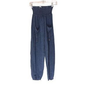 Giocam Pants Blue Chambray Boho Harem Balloon Gypsy Hippie Stretch Casual Small